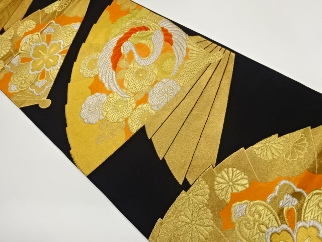 JAPANESE FUKURO OBI / WOVEN FLOWERS & CRANE
